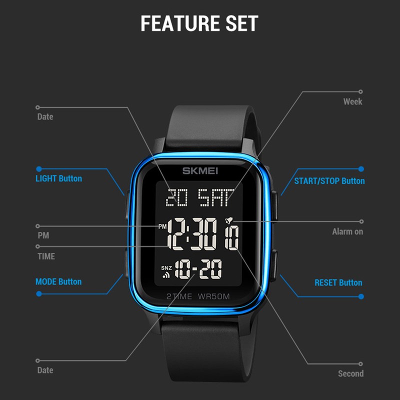 SKMEI 1858 sports watches Countdown double time watch alarm clock