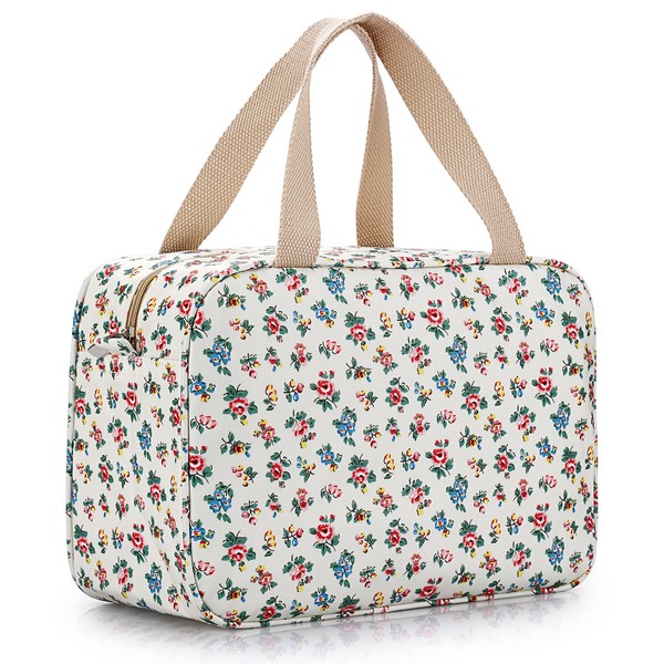 IGNPION Woman Large Travel Toiletry Bag Waterproof Wash Bag Make up Organizer Bag Cosmetic Bag Swimming Gym Bag (Beige Small Flower)