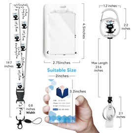 Black Cat Badge Holder with Retractable Reel and Breakaway Lanyard，Badge Clips Retractable Heavy Duty Badge Reel，Keychain，ID Holder with Breakaway Lanyard for School Nurse Office Teen 02