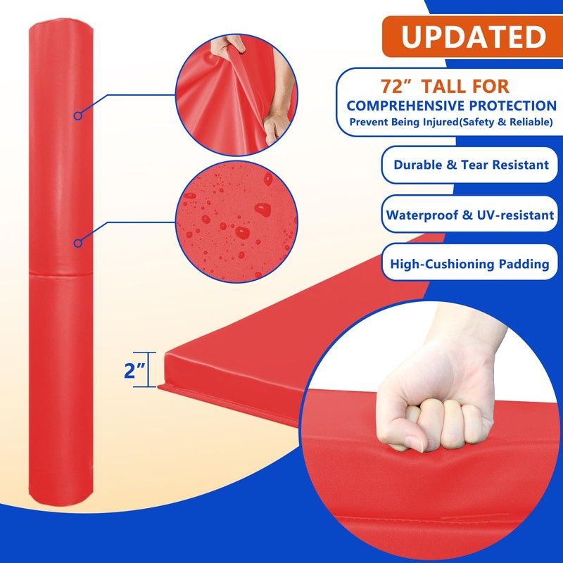VANCL Basketball Goal Pole Pad Red– 6FT Tall, 2" Thick