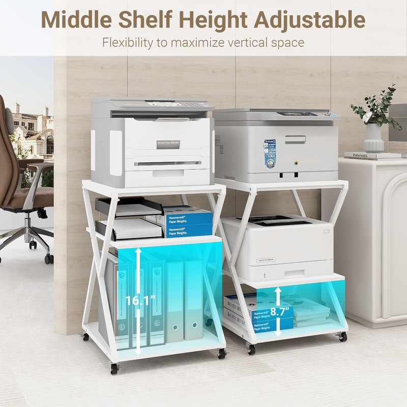 Natwind 3 Tier Printer Stand, 19.7''x19.7'' Large Printer Table with