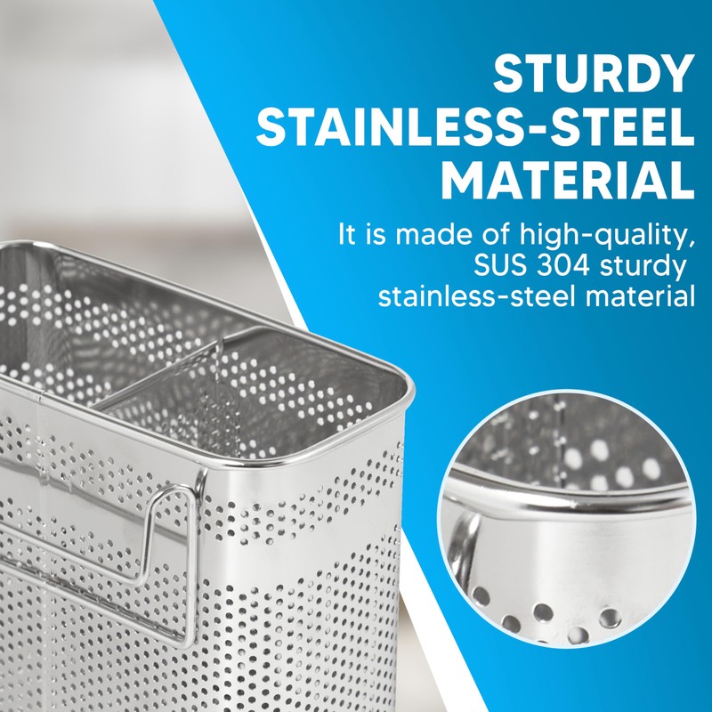HOME&I Silverware Drying Basket, Hanging Rectangular Utensil Holder with 2