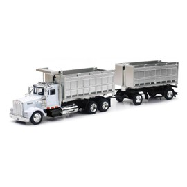 Kenworth W900 Double Dump Truck with Trailer in Red and Chrome, cab is die-cast Metal, Balance is high Impact Plastic,unisex-children