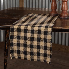 VHC New Farmhouse Primitive Rustic BURLAP TAN BLACK TABLE RUNNER Checked 48"