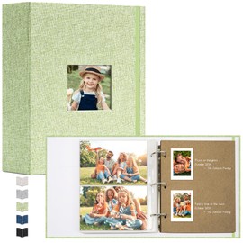 Vienrose Photo Album 4X6 60 Pockets, Linen Scrapbook Photo Album, 3 Ring Binder Album with 40 Scrapbook Pages, and 20 Self-Adhesive Pages, Travel Family Wedding (Grass Green)