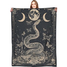 VODRM Mystic Snake Blanket Celestial Moon Throw Blankets,Birthday Gifts for Kids Adult,Lightweight Soft Fleece,with Astrology Butterfly,Sofa Couch Bed Room Horror Spiritual Decor 50x60in