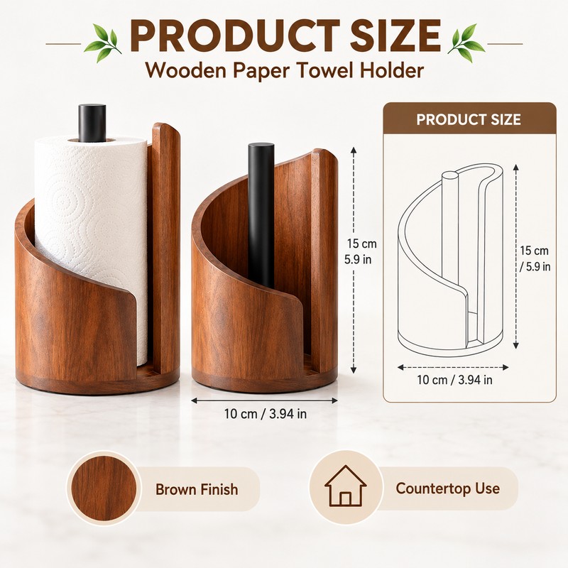 Wooden Paper Towel Holder for Countertops – Mountain-Shaped Solid Wood