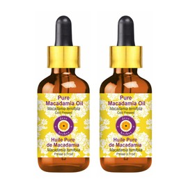Deve Herbes Pure Macadamia Oil (Macadamia ternifolia) with Glass Dropper Cold Pressed (Pack of Two) 100ml X 2 (6.76 oz)