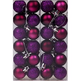Set Of 24 Mini Christmas Shine Glitter Tree Baubles Decorations - Purple