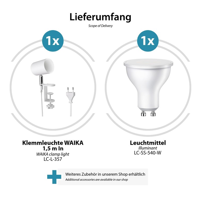 ledscom.de Waika Clamp Light Switch Matte White with LED GU10