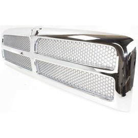 EzMech Front All Chrome Grille Assembly Compatible With Dodge Ram 1500 Grill 1994-2002 / Ram 2500 3500 Grill 1994-2001 With Chrome Frame Shell With Chrome Honeycomb Mesh Insert (Except Sport Package)