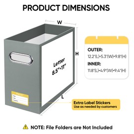 BALEINE File Organizer Box, Cardboard File Folder Organizer with Handle for Letter Size, Portable Collapsible Hanging Filing Box for Home Office Document Storage (2 Pack, Grey)