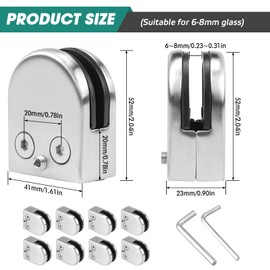 Glass Holder Stainless Steel Pack of 8 Glass Clamp Glass Clamp Holder Glass Plate Holder Glass Holder for 8-10 mm Thick Glass, Acrylic Glass and Wooden Floors