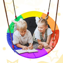 40Inch Saucer Swing for Kids Outdoor, Large Round Swing with 2 Hanging Straps, Tree Swing for Backyard and Playground, Easy Assembly, Breathable and Wear-Resistant