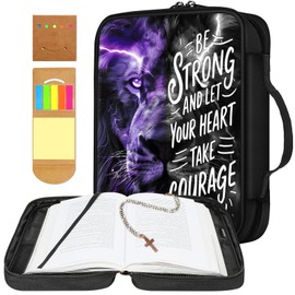 Tudguiloae Bible Cover for Women, Lion Bible Verses Theme, Bible Case, Bible Bag, Large Space, Multiple Zippered Pockets, Waterproof Canvas, Bible Holder Case - Perfect for Christian Gifts
