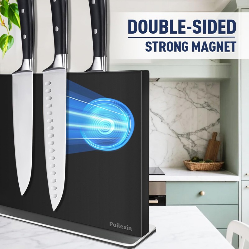 Pailexin Magnetic Knife Block Without Knives—Black Stainless Steel Double-Sided Magnetic