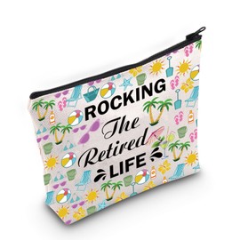 PLITI Funny Retirement Gift Retired Gift Beach Lover Gift Rocking The Retired Life Makeup Bag for Coworker (Retired Life bagU)