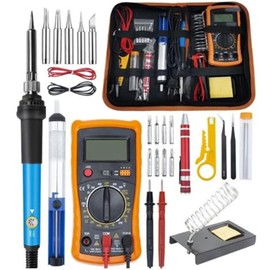 Electric Soldering Iron Set, 60W Adjustable Temperature Soldering Iron, 25Pcs with Digital Multimeter, Tips, Soldering Iron Stand, Tweezers, Screwdriver, Soldering Iron Set for Electrical Work