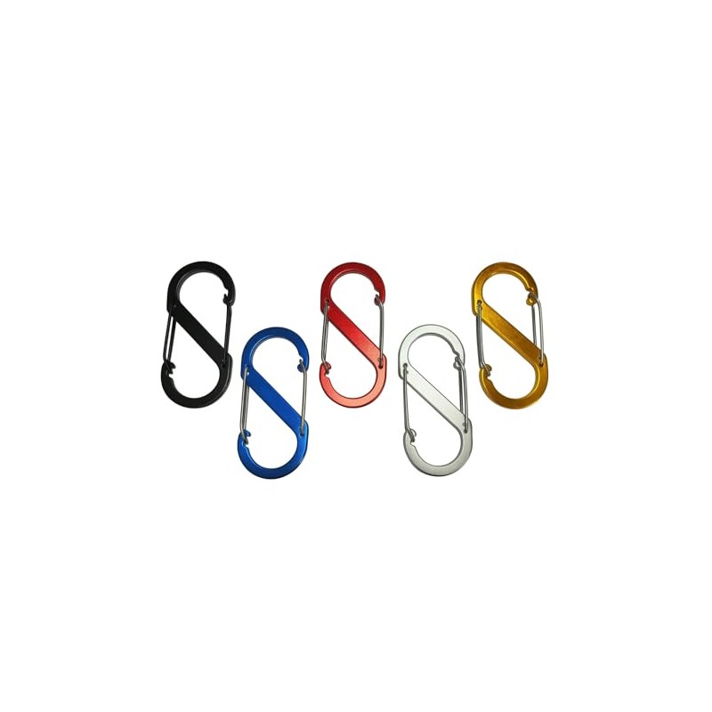 Aluminium S-Shaped Carabiner Clips, 88mm x 40mm, Set of 5,