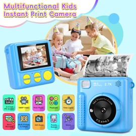 GREENKINDER Kids Camera Instant Print, Christmas Birthday Gifts for Boys Girls Age 3-12, 2.4-Inch/1080P Kids Digital Cameras, Portable Travel Toy for 3 4 5 6 7 8 9 10 Year Old Girls Boys (Blue)