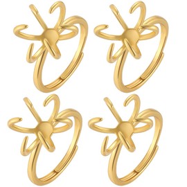 Beebeecraft 1 Box 4Pcs 6 Claw Ring Settings Prong Finger Ring Base Real 18K Gold Plated Brass Bases Stone Blank Adjustable Components Findings for Jewelry Making Supplies DIY Crafting