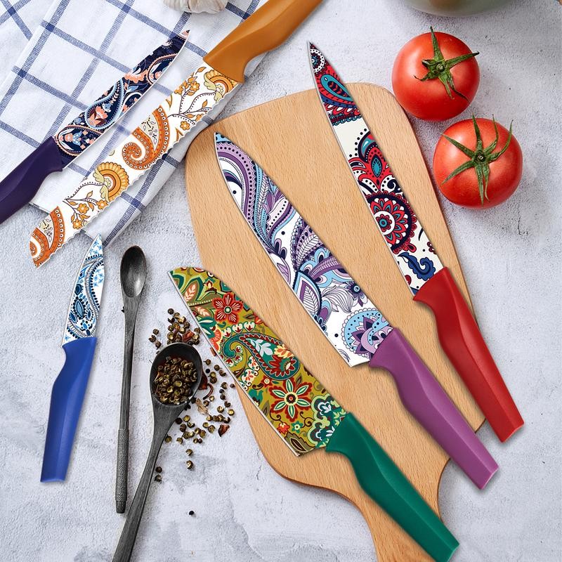 Astercook Paisley Knife Set Kitchen Block Rustproof Stainless Steel &