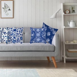 Home Decorative Pillow Covers 18 x 18 Inch Set of 4 Modern Soft Cotton Linen Throw Pillow Covers Cushion Case for Couch Sofa Living Room Patio Indoors Outdoors Style Home Decor