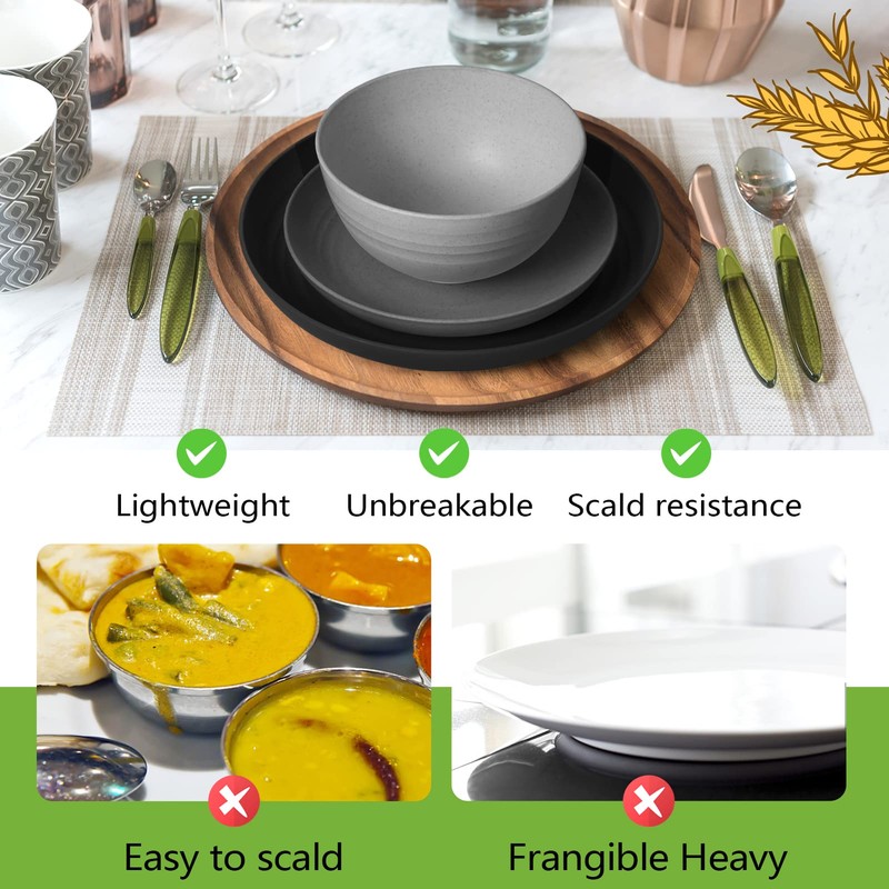 Teivio 32-Piece Kitchen Plastic Wheat Straw Dinnerware Set, Service for
