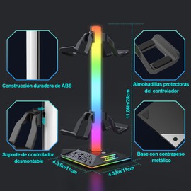 BZXDP Soporte para Auriculares RGB para Juegos, Soporte para Control de Juegos con 2 Cargas USB y 1 Type-C, Soporte para Driver con 10 Modos de luz y función de Memoria（32 * 12 * 12CM）