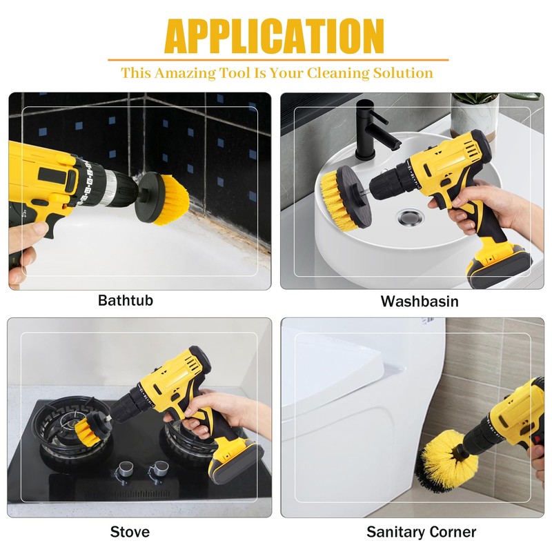 Aongray 4 Pack Drill Brush 1/4’ Power Scrubber Attachment Kit