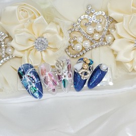 Yeosu night sea handmade nail tips - Short Oval / 여수밤바다 수제네일팁 - 숏오발