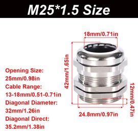 3Pcs M25 Cable Gland, Metal Cable Glands Joints, Waterproof Adjustable Cable Connector for 13-18mm Dia Cable Range