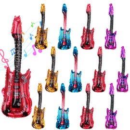 12 Pcs Inflatable Guitar,Inflatable Musical Instrument Blow up Guitar Rock Star Toy with Jingle Bells,Inflatable Rock Guitar Inflatable Party Props for Kids Adults Birthday Gifts Party Decoration