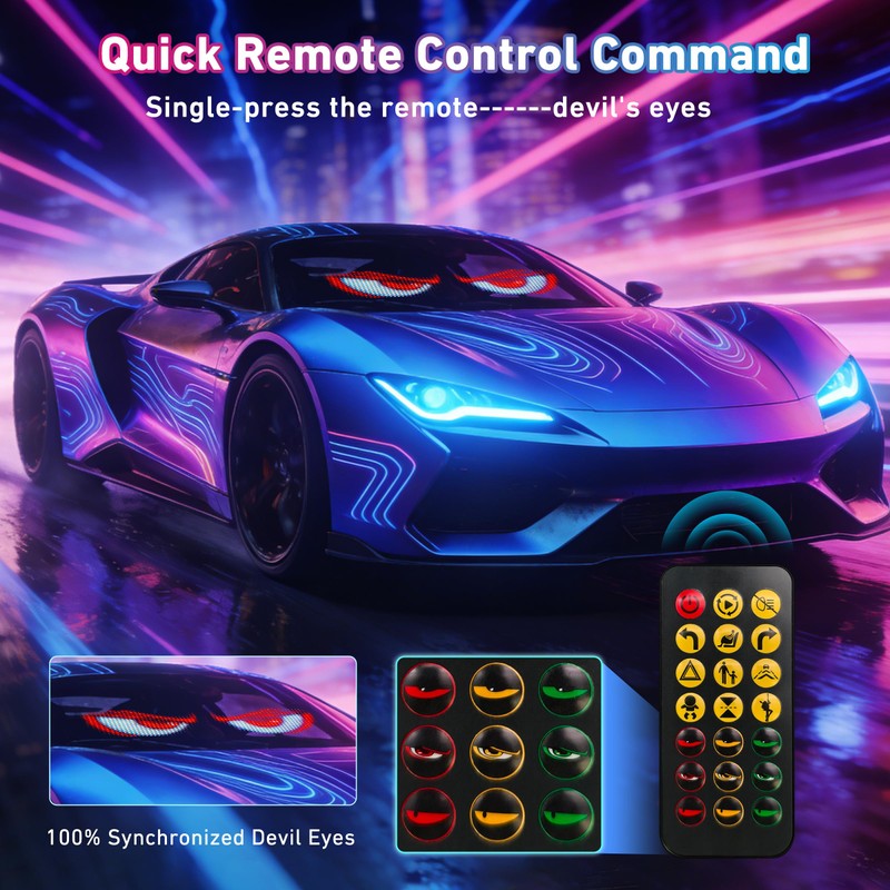 2PCS Devil Eyes Light for Cars,14.72inx3.62in Programmable Flexible LED Display