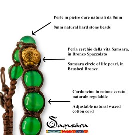 Samsara Tibetan Buddhist Bracelet - Shamballa with Handmade Natural Stones - Red Waxed Cotton Cord, Stone, rudraksha seeds