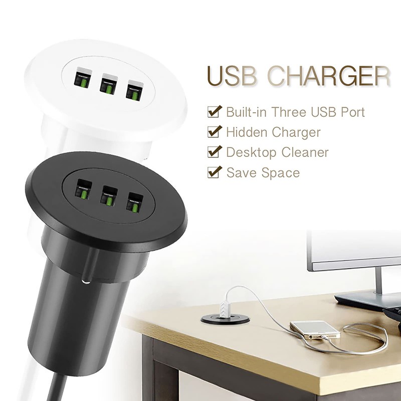 USB Built-in Socket, 3 Port USB Table Hub Desktop, 3.1