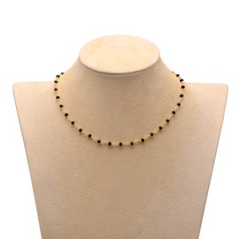 14K Yellow Gold Filled Wire Wrapped Black Onyx Rondelle Beads Chain Choker Necklace, 14 Inches