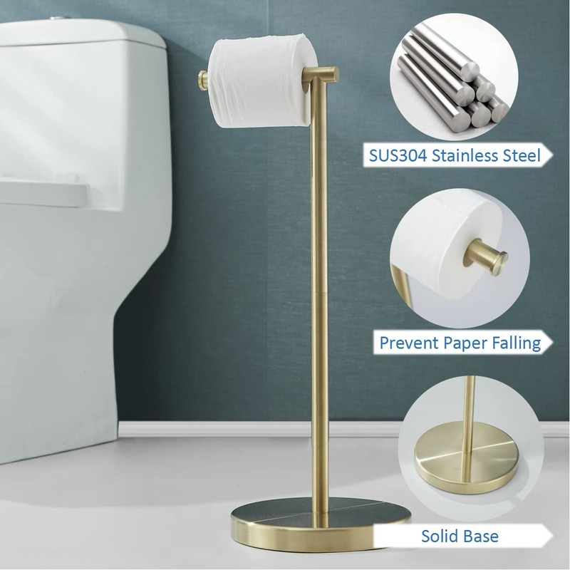 Free Standing Toilet Paper Holder Stand,Gold Bathroom Roll Tissue Dispenser,Rustproof