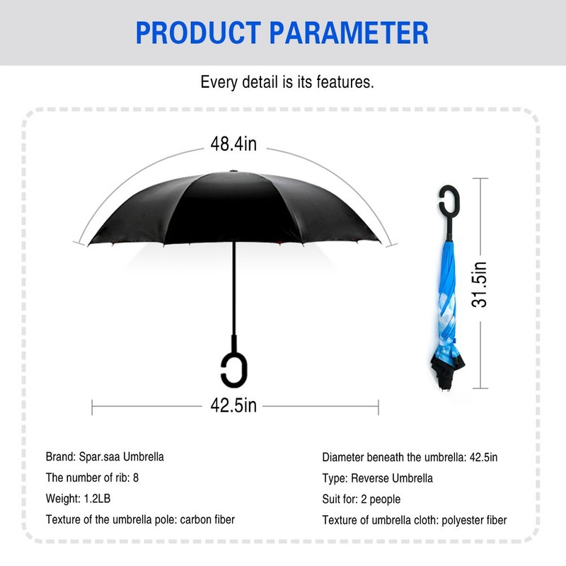 SIEPASA Spar. Saa Double Layer Inverted Umbrella with C-Shaped Handle,