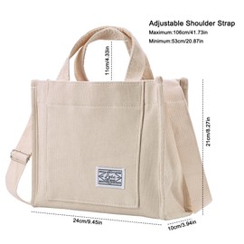 Bototack Women Corduroy Tote Bag, Casual Hobo Crossbody Bag with Adjustable Strap, Small Shoulder Handbag for School, Work, Shopping, Travel (Beige)