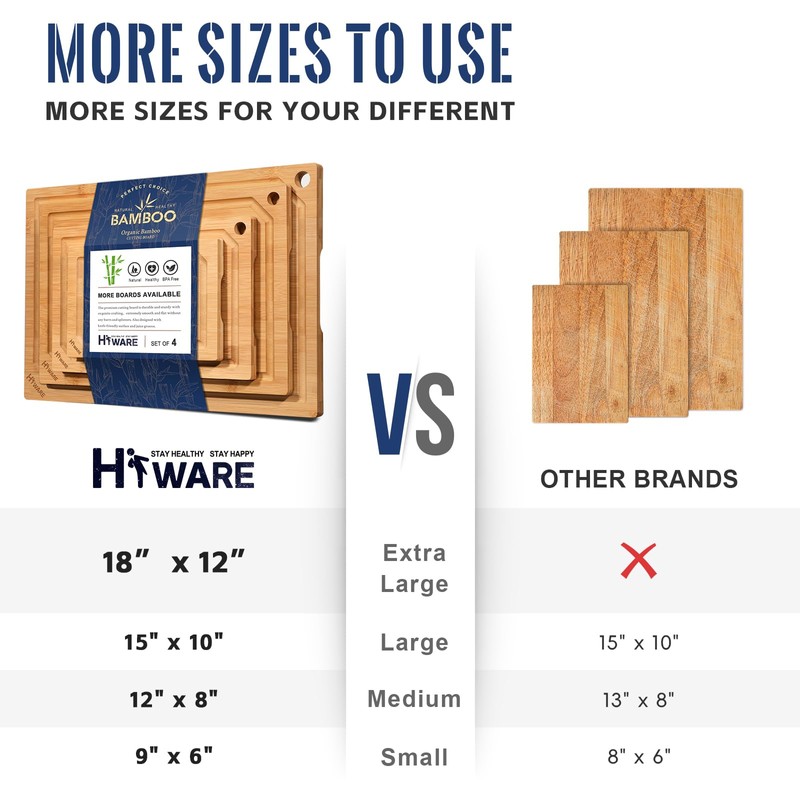 Hiware 4-Piece Extra Large Bamboo Cutting Boards Set for Kitchen,