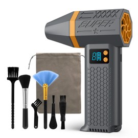 Compressed Air Duster with LED Lights - Rechargeable Cordless Cleaner, Powerful 3 Gear Adjustable Mini Dust Blower Electric Air Blower Turbo Fan for Keyboard, PC, Car, Outdoor, and Home (Orange)