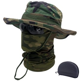 Fishing Hat Boonie Hat Camo Balaclava Neck Glasses Set for Outdoor Sport Unisex (WL)