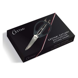 Kitchen Scissors: Heavy Duty Stainless Steel Utility Kitchen Shears for Poultry, Vegetables, Meat, Seafood, Herbs | Multi-Function Cooking Scissors with Large Black Soft Grip Handles by Cestari