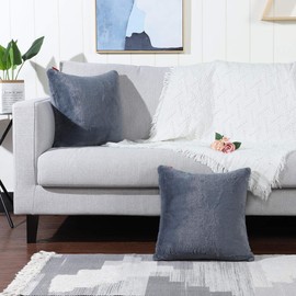 Mandioo Grey Faux Fur Cushion Covers 22x22 Inches Cushion Cases Fuzzy Cozy Soft Decorative Throw Pillowcases for Sofa Bedroom Car 55cmx55cm,Pack of 2
