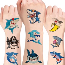 100Sheets Shark Temporary Tattoos Birthday Themed Party Supplies Decoration Favors Cartoon Shark Sticker for Kids Boys Home Activity Class Prizes Carnival Christmas Rewards