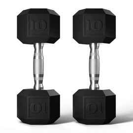 GRETERST Hex Dumbbells Set Rubber Coated Hand Weights Exercise & Fitness for Home Gym Workouts Weight Strength Training, Set of 2, Black, 10LB