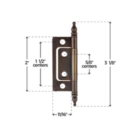 2" x 7/8" Antique Brass Non-Mortise Hinge with Finals | Pack of 2 | Cabinet Door Hinges | Furniture Hardware | NH5-SAB (1)