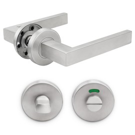 Probrico 1 Pack Brushed Nickel Door Levers On Rose Liberty Door Handle Set,Interior Door Handle Set with Round T-Bar Internal Door Handles and Bathroom Lock Thumb Turn & Release Set,No Latch Included