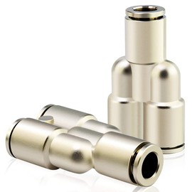 TAILONZ PNEUMATIC 1/4 Inch OD Copper Nickel Plating Push to Connect Air Fittings Tee Straight Union Connect Pneumatic Fittings PY-1/4（Pack of 5)